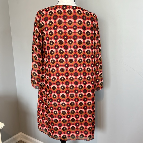 Fossil 100% Silk Quarter Sleeve Mod 70s Style Midi Floral Design Dress Medium - Picture 4 of 7